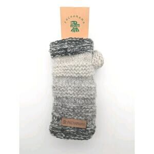 Pachamama Wool Grey and Ivory Hand Warmer Fingerless Gloves -Hand Knit in Nepal